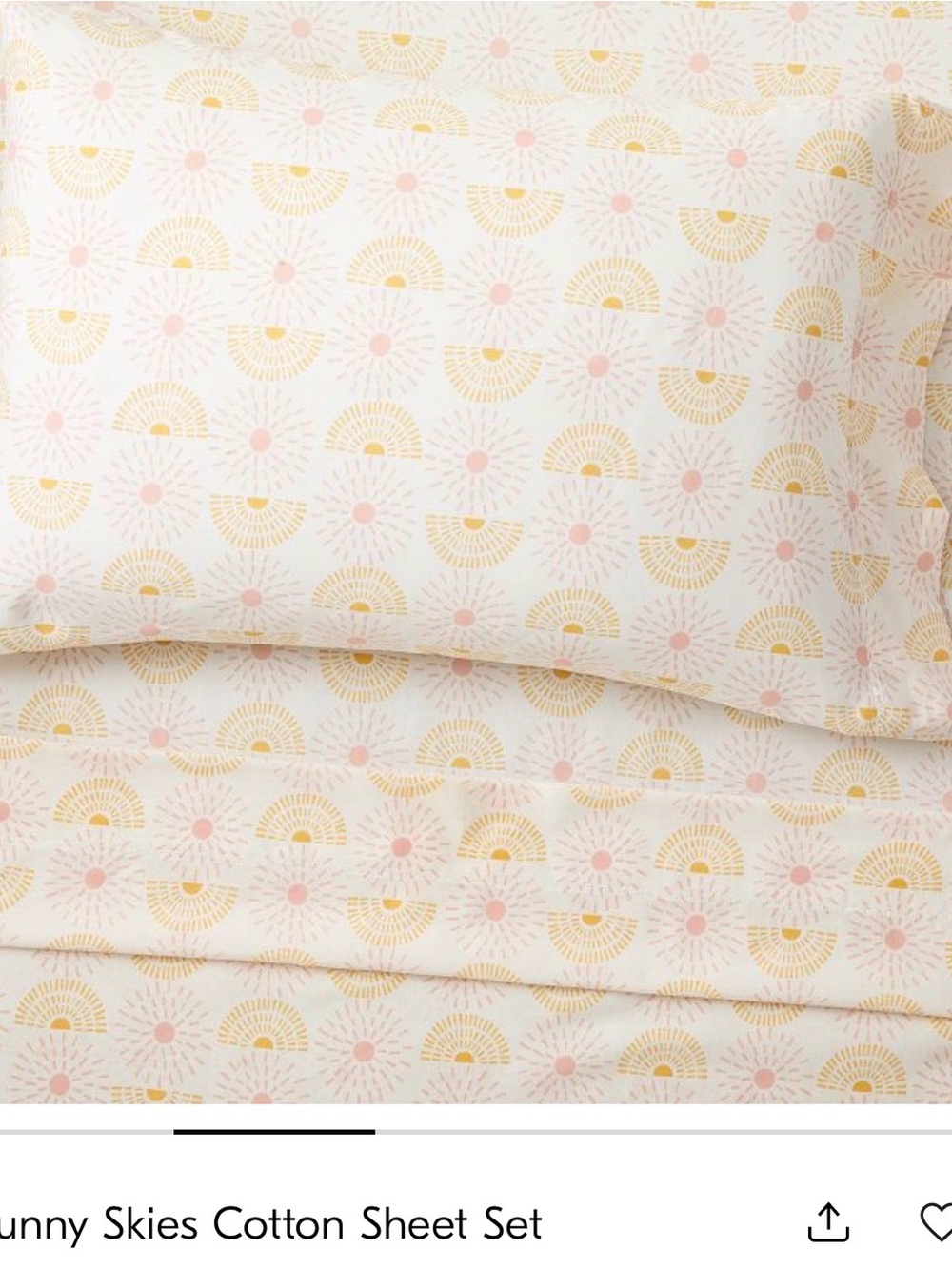 West Elm Full Cotton Sunny Skies Sheet Set in Pink and Yellow Sunburst Pattern